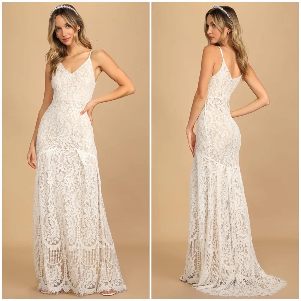 LULUS Flynn Eyelash Lace Maxi Dress - White